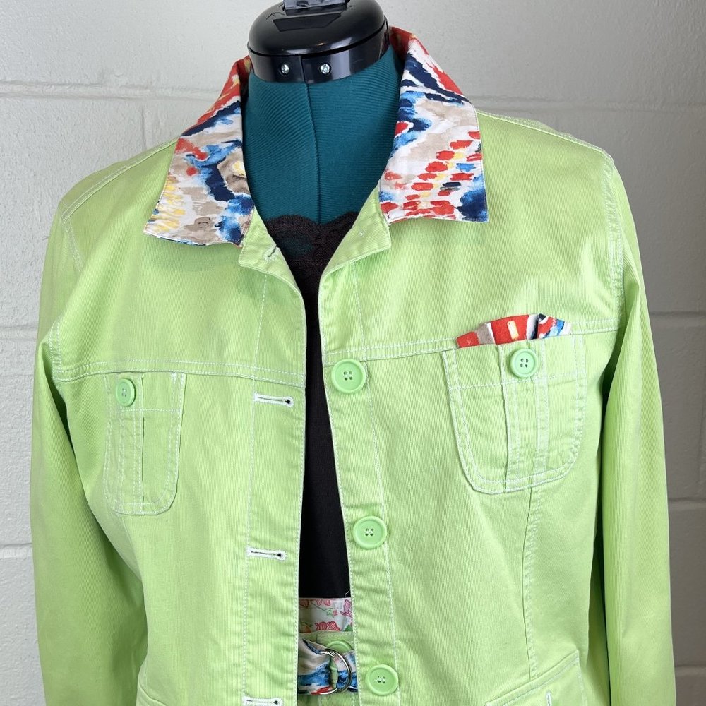 Green Corduroy Custom Embellished Pants Suit
